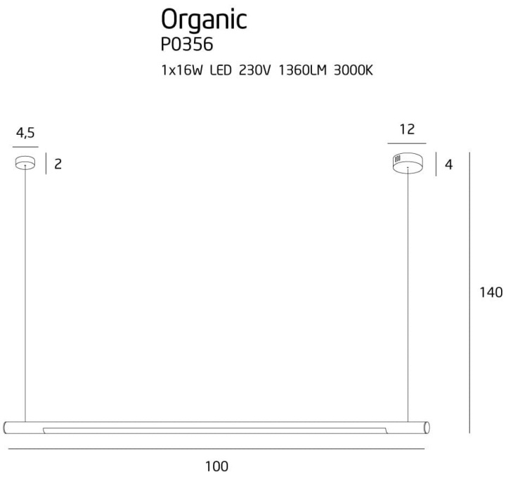 Corp de iluminat suspendat Organic Horizon 100cm auriu - Img 4
