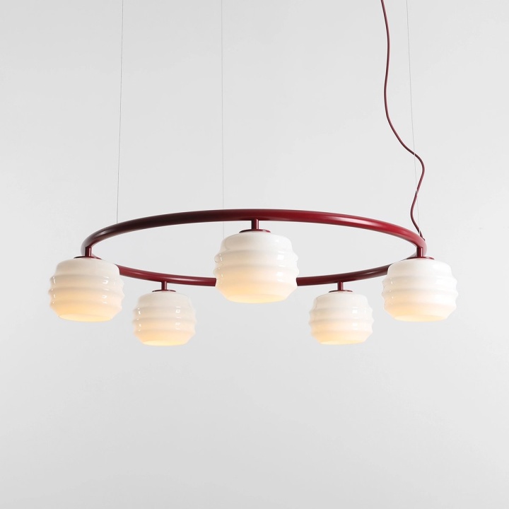 Corp de iluminat suspendat Puff Ring 85 cm 5xE27 - Roșu vin - Img 2