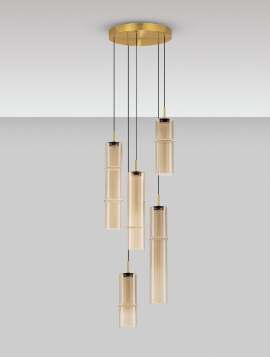 Corp de iluminat suspendat Sano Auriu periat / Auriu / Cognac Ø34 x H 75-200 cm - Img 3