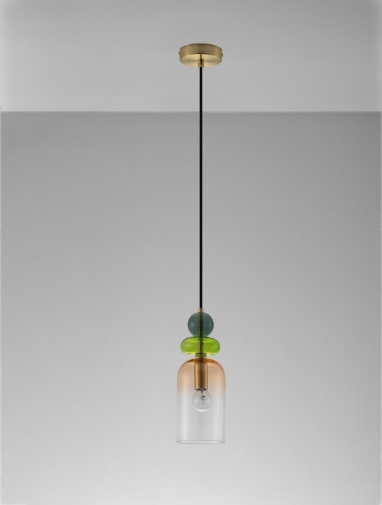 Pendul Murano Glossy Light Green, Dark Green, Orange / Auriu Ø10,8 x H 184 cm - Img 3