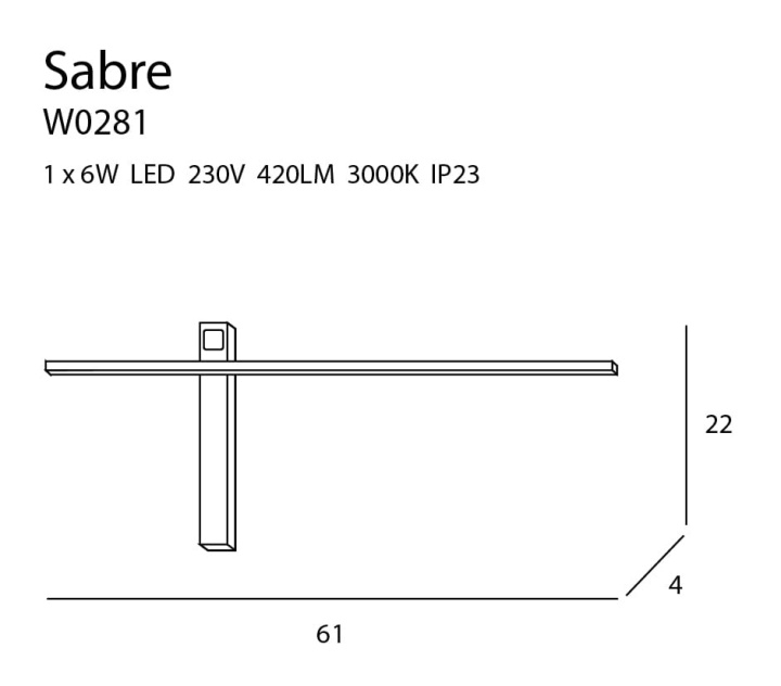 Aplică de perete Sabre 61cm negru - Img 4