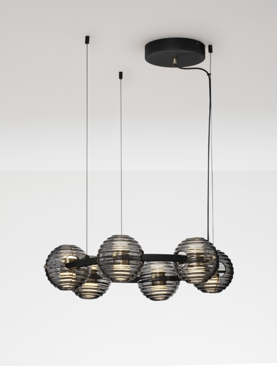 Corp de iluminat suspendat Las Negru / Auriu / Gri Ø63 x H 160 cm - Img 4