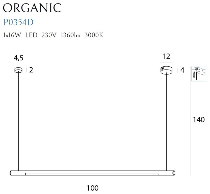 Corp de iluminat suspendat Organic Horizon 100cm negru - Img 2