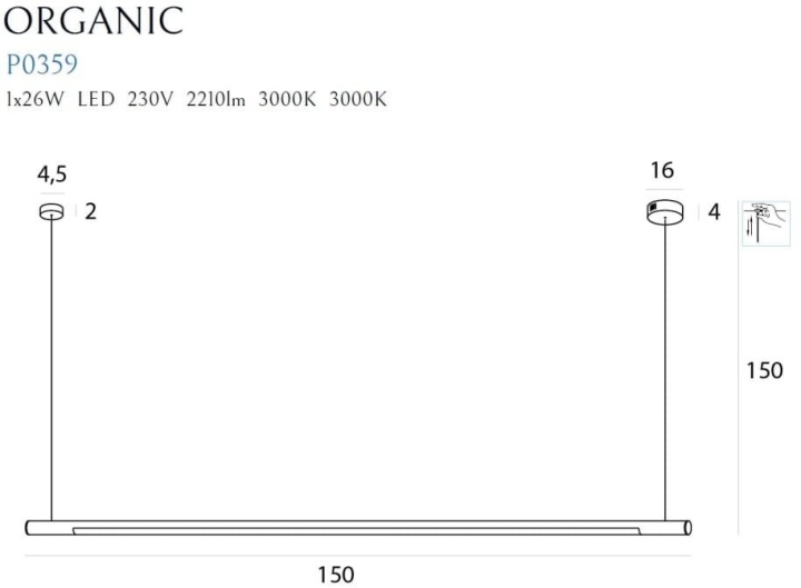 Corp de iluminat suspendat Organic Horizon 150cm crom - Img 3