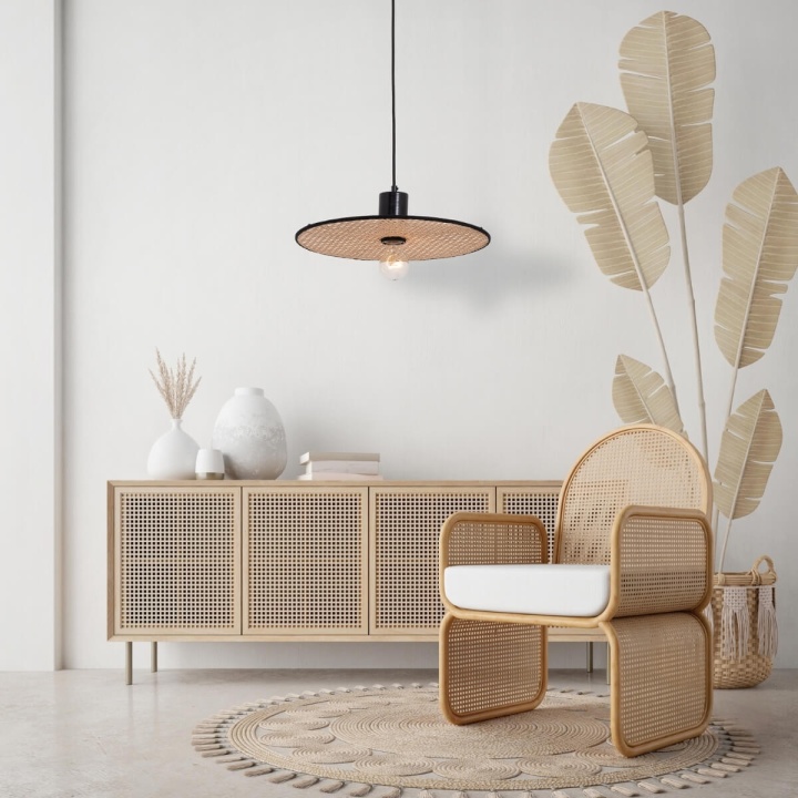 Corp de iluminat suspendat Rattan Sole LED integrat - Negru, Natural - Img 3