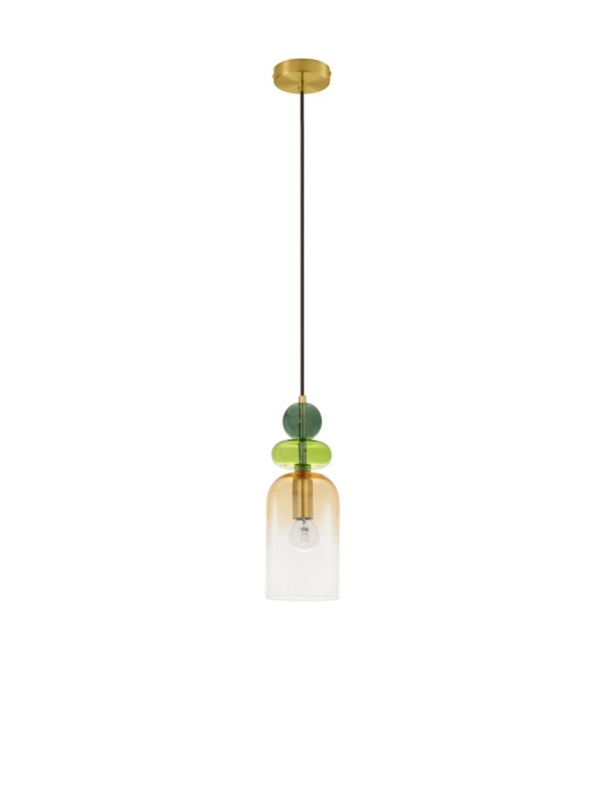 Pendul Murano Glossy Light Green, Dark Green, Orange / Auriu Ø10,8 x H 184 cm - Img 2