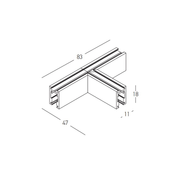 Conector tip 'T' pentru sina magnetica 5mm Minima Negru mat - Img 4