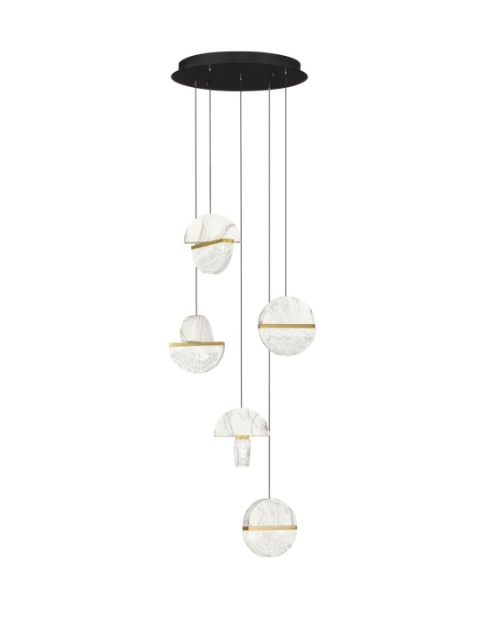 Corp de iluminat suspendat Dorin Alb / Auriu / Alb / Transparent Ø46 x H 150 cm - Img 2