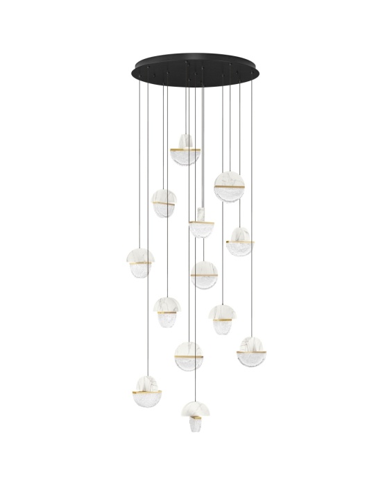 Corp de iluminat suspendat Dorin Alb / Auriu / Alb / Transparent Ø78 x H 300 cm - Img 2
