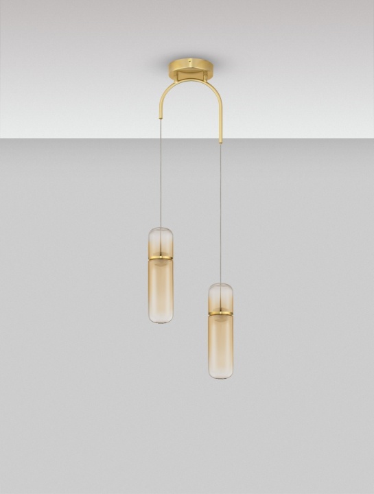 Corp de iluminat suspendat Norma Chihlimbar / Auriu Ø28 x H 68-258 cm - Img 3