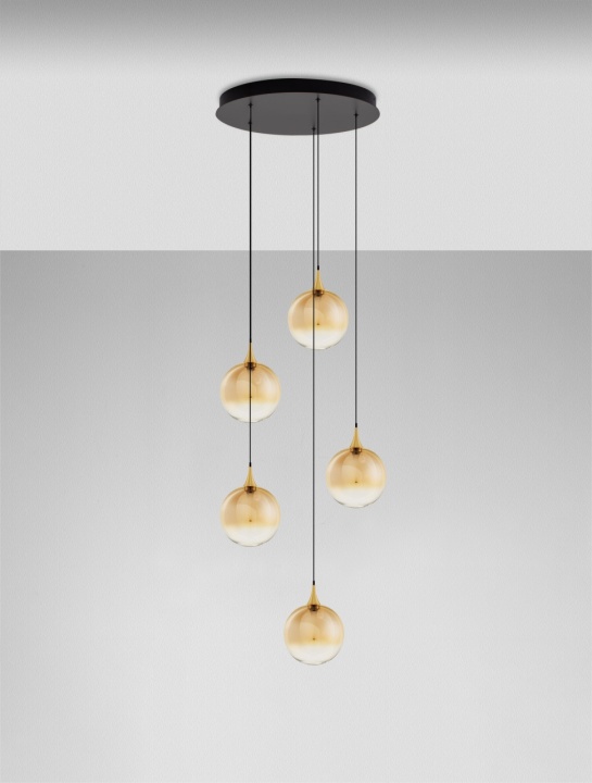 Corp de iluminat suspendat Orenda Gradient Champagne, / Negru / Auriu Ø50 x H 200 cm - Img 3