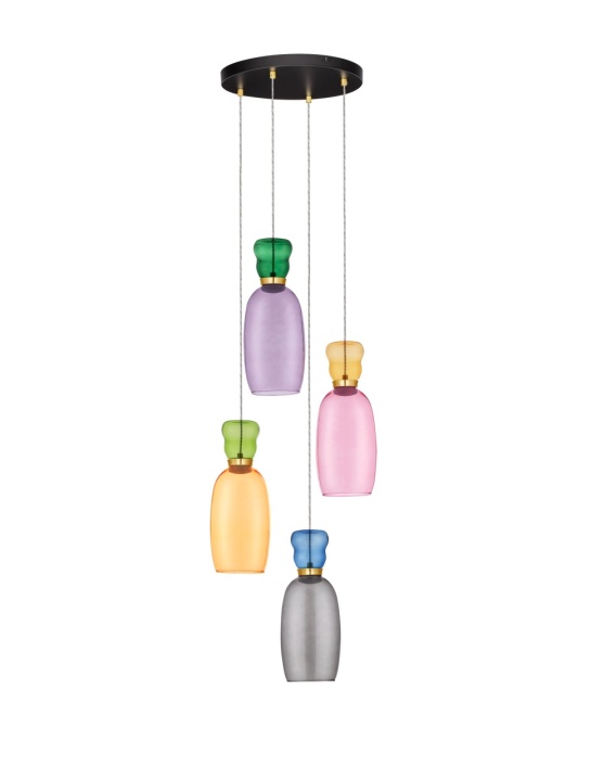 Corp de iluminat suspendat Pluma Glossy Jasper, Purple, Yellow, Pink, Light Green, Light Blue, Smokey / Auriu Ø42 x H 150 cm - Img 2