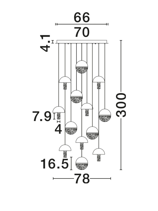 Corp de iluminat suspendat Dorin Alb / Auriu / Alb / Transparent Ø78 x H 300 cm - Img 5