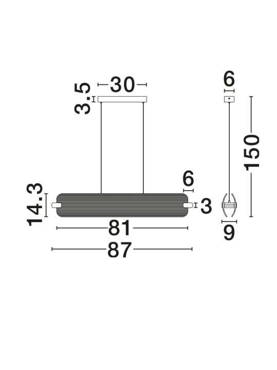 Corp de iluminat suspendat Emery Negru / Transparent 87 x 9 x 150 cm - Img 3