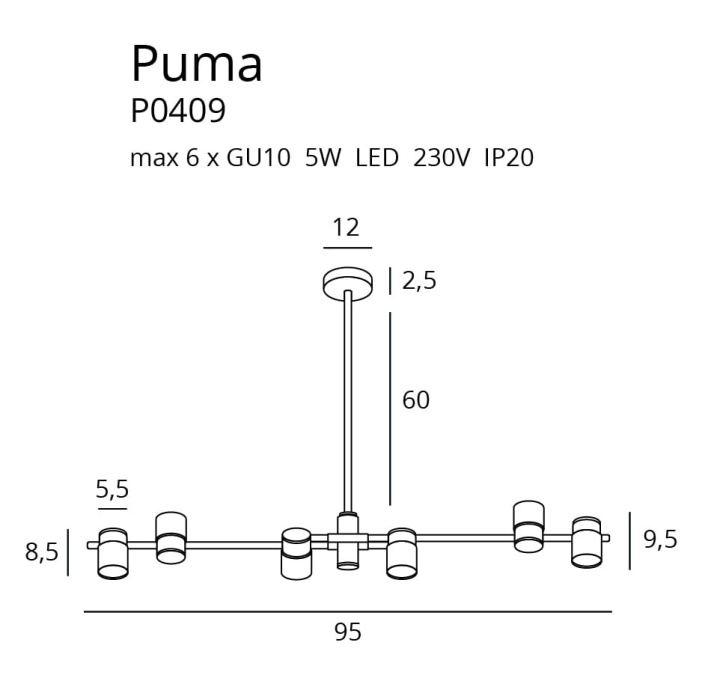 Corp de iluminat suspendat Puma auriu/negru - Img 3