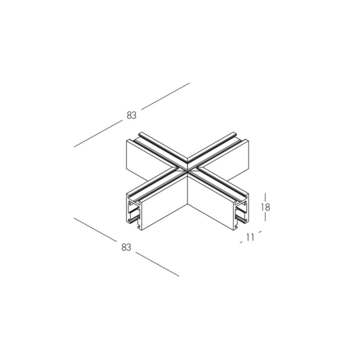 Conector tip 'X' pentru sina magnetica 5mm Minima - Negru mat - Img 4