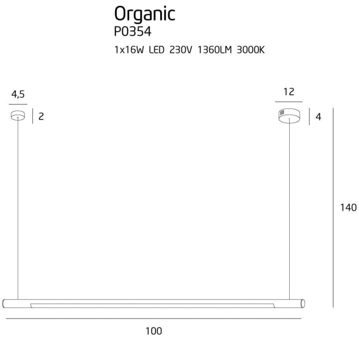 Corp de iluminat suspendat Organic Horizon 100cm negru - Img 2