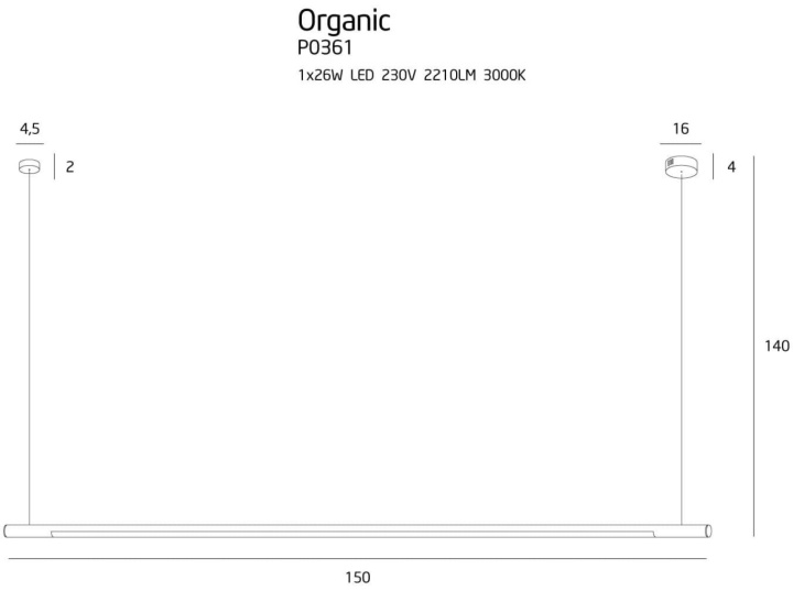 Corp de iluminat suspendat Organic Horizon 150cm alb - Img 2