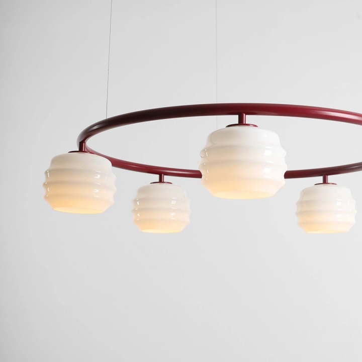 Corp de iluminat suspendat Puff Ring 85 cm 5xE27 - Roșu vin - Img 4