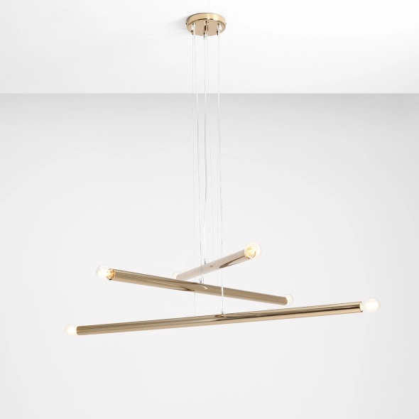 Corp de iluminat suspendat Tubo 100 cm 6xE14 - Auriu - Img 3