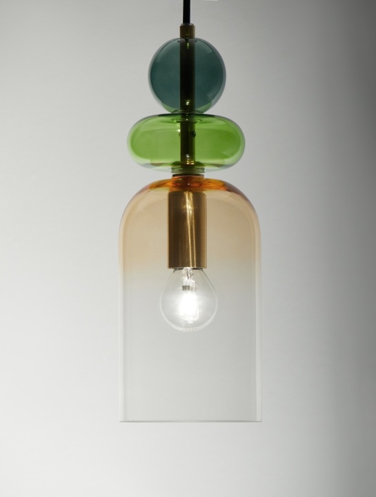 Pendul Murano Glossy Light Green, Dark Green, Orange / Auriu Ø10,8 x H 184 cm - Img 5
