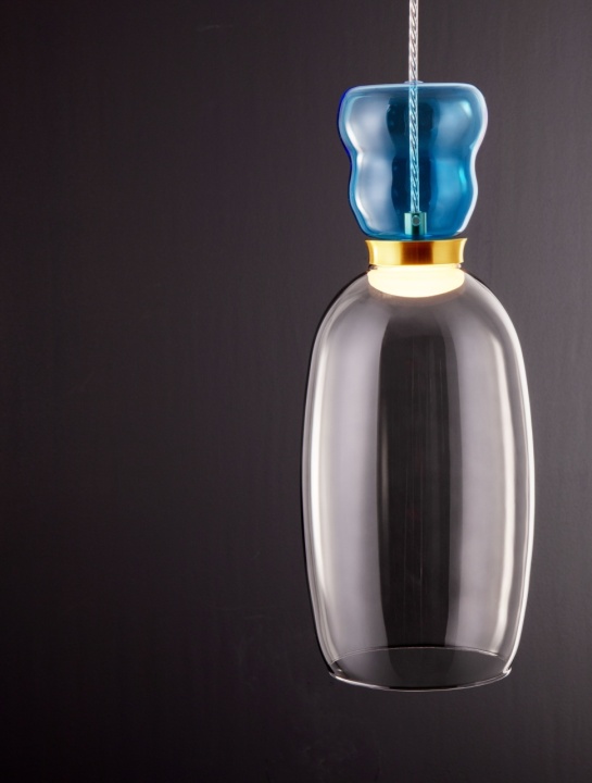 Pendul Pluma Glossy Light Blue, Smokey / Auriu Ø15 x H 179 cm - Img 5