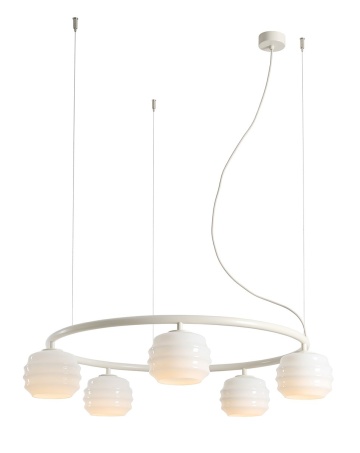 Corp de iluminat suspendat Puff Ring 85 cm 5xE27 - Alb bumbac