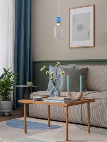 Pendul Pluma Glossy Light Blue, Smokey / Auriu Ø15 x H 179 cm