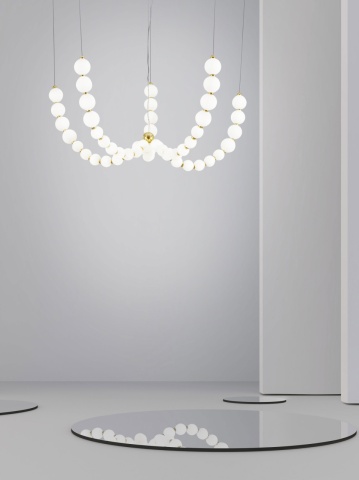 Corp de iluminat suspendat Perla Auriu / Opal Ø118 x H 150 cm