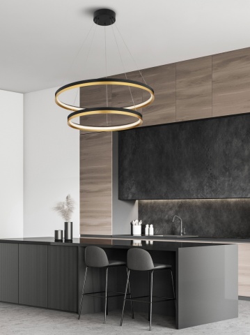 Corp de iluminat suspendat Cantria Negru / Auriu Ø80 x H 150 cm