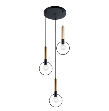 Corp de iluminat suspendat 3 lumini Star - Negru / Auriu