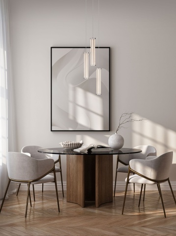 Corp de iluminat suspendat Pheme Negru / Nikel Ø25 x H 150 cm