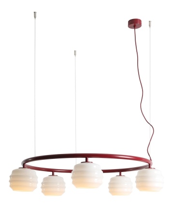 Corp de iluminat suspendat Puff Ring 85 cm 5xE27 - Roșu vin