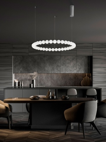 Corp de iluminat suspendat Perla Crom / Opal Ø80 x H 200 cm