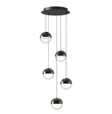 Corp de iluminat suspendat 5 lumini Zirea - Negru / Crom / Transparent