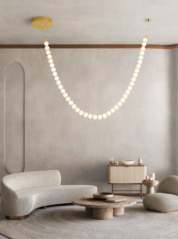 Corp de iluminat suspendat Perla Auriu / Opal Ø115 x H 131 cm