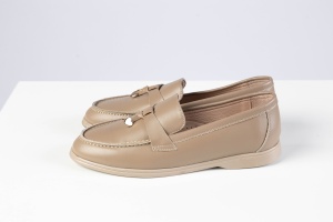 Mocasini Damă – Bej din Piele Naturală cu Detaliu Heart-Gold - Img 6