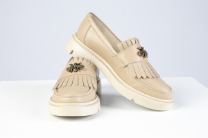 Mocasini Damă – Beige Bee Fringe din Piele Naturală - Img 5