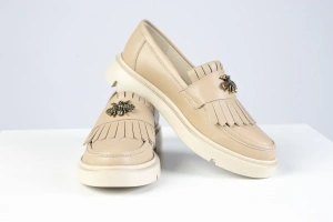 Mocasini Damă – Beige Bee Fringe din Piele Naturală - Img 5