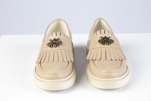 Mocasini Damă – Beige Bee Fringe din Piele Naturală - Img 3