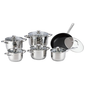 Set oale inox Hausberg HB-H EKO 792, 12 PIESE , compatibil INDUCTIE , capace din sticla.