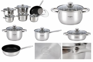 Set oale inox Hausberg HB-H EKO 792, 12 PIESE , compatibil INDUCTIE , capace din sticla. - Img 2