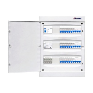 Tablou electric rezidențial trifazat cu releu de monitorizare faze, pentru cărămida, 18 circuite monofazate și 3 circuite trifazate, cu sonerie și protecție diferențială, IP40, SCHRACK - Img 2