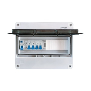 Tablou electric rezidential monofazat, 4 circuite, aparent, cu sonerie și protecție diferențială, IP55, SCHRACK