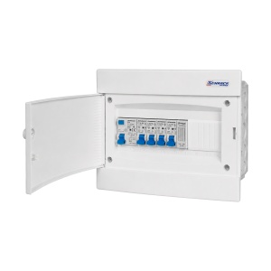 Tablou electric rezidențial monofazat, 4 circuite, încastrat cărămidă, cu sonerie și protecție diferențială, IP40, SCHRACK