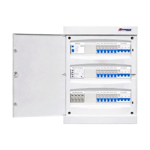 Tablou electric rezidențial trifazat cu releu de monitorizare faze, aparent, 18 circuite monofazate și 3 circuite trifazate, cu sonerie și protecție diferențială, IP40, SCHRACK - Img 2