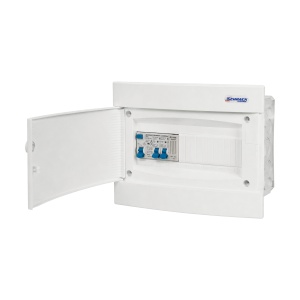 Tablou electric rezidențial monofazat, 2 circuite, încastrat gipscarton, cu sonerie și protecție diferențială, IP40, SCHRACK