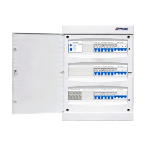 Tablou electric rezidențial trifazat fără releu de monitorizare faze, pentru cărămida, 18 circuite monofazate și 3 circuite trifazate, cu sonerie și protecție diferențială, IP40, SCHRACK - Img 2