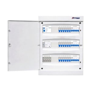 Tablou electric rezidențial trifazat cu releu de monitorizare faze, pentru gipscarton, 18 circuite monofazate și 3 circuite trifazate, cu sonerie și protecție diferențială, IP40, SCHRACK - Img 2