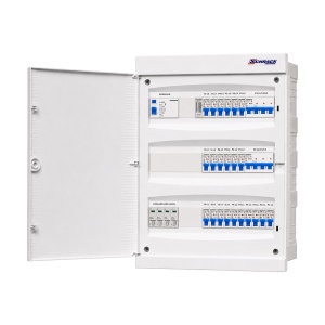 Tablou electric rezidențial trifazat fără releu de monitorizare faze, pentru cărămida, 22 circuite monofazate și 2 circuite trifazate, cu sonerie și protecție diferențială, IP40, SCHRACK
